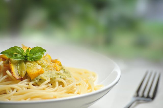 pasta dish with pesto at a quality restaurant