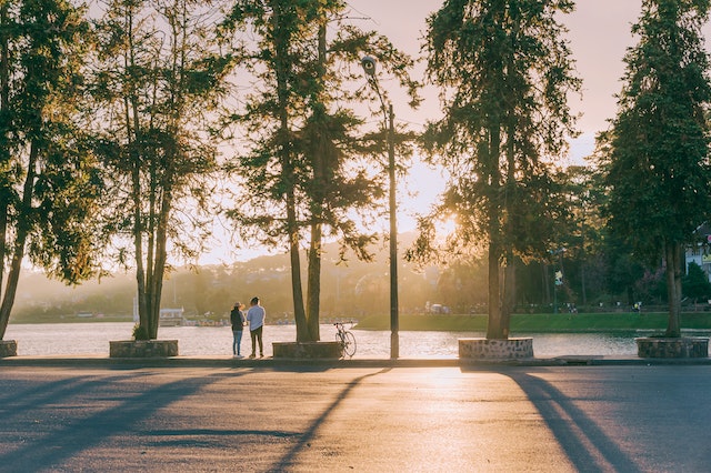 two people looking out at the water